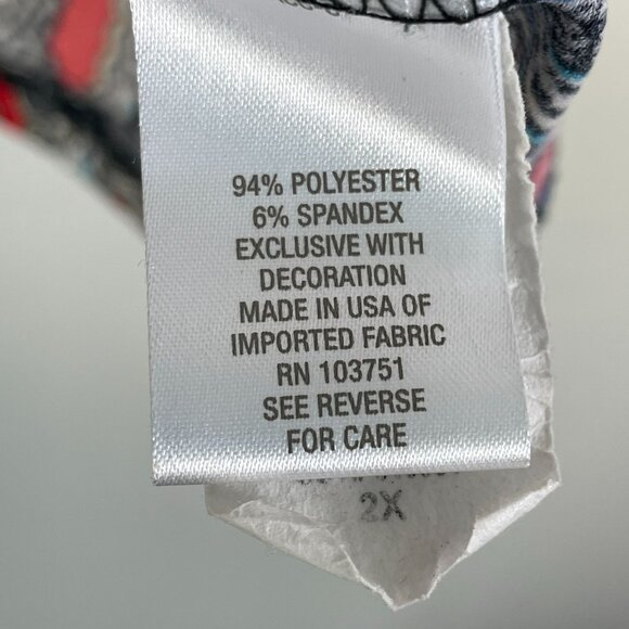 Roz & Ali Womens Plus 2X Paisley Drape Neck Top Stretch Shirt Short Sleeve - Picture 4 of 9